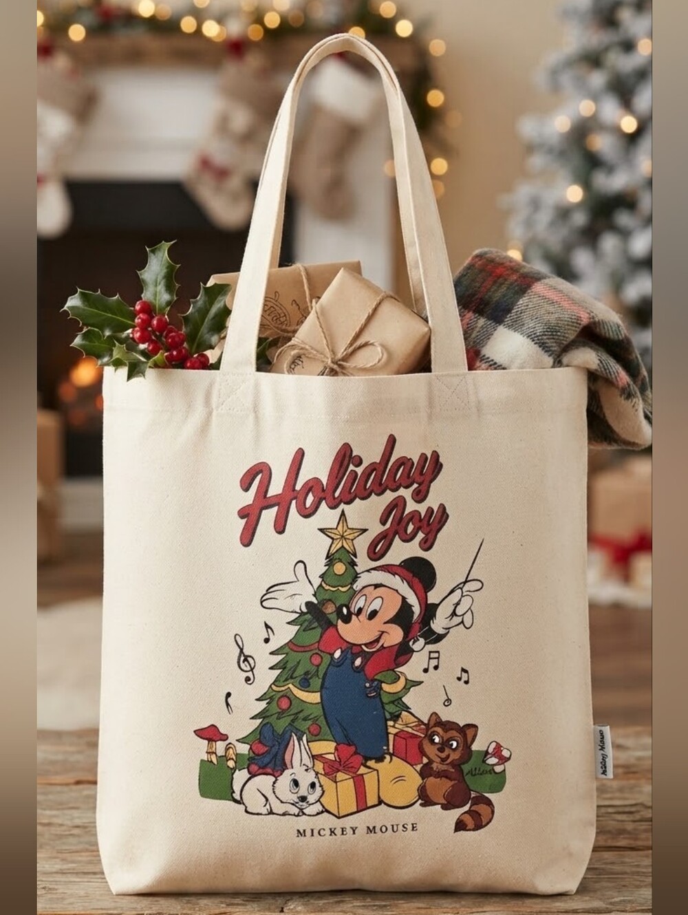 Disney Mickey Mouse Holiday Joy Christmas Canvas Tote Bag Cotton On